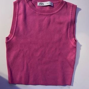 Pink Zara Cropped Knit Tank Top